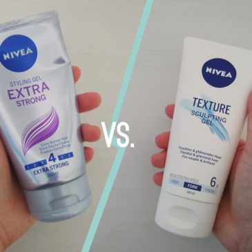 The Nivea Styling Gel Extra Strong on the left and the Nivea Texture Sculpting Gel on the left, with a line and "VS." in the middle.